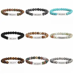 Accept Mixed Colors Gemstone 6mm Beaded BELIEVE Charm Bracelet Fast Delivery Stone Jewelry