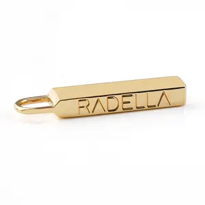 Wholesale Metal Brand Zipper Pull Tab for Clothing, Bag Accessory Custom Engraved Logo Gold Metal Zipper Puller^