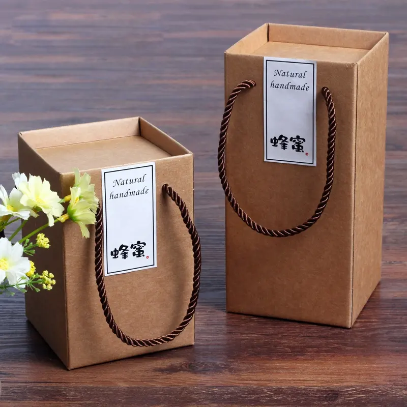 Boîte cadeau à miel pliable imprimé personnalisé, coffret d'emballage cadeau ondulé en papier kraft marron pour le thé, de ml