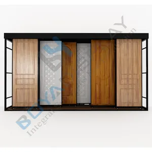 Kunden spezifisches Holztür regal Schiebe ständer Rack Sicherheits tür Muster fenster Display Rack für Showroom Display System