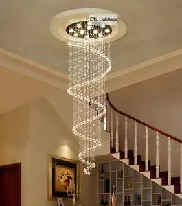Lámpara led de techo montada en escalera, candelabro de cristal en espiral, luz colgante de techo alto, ETL60358