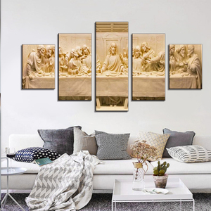 Dipinto 3D dell'Ultima Cena, Famosa Opera Mondiale di Gesù, Stampe Spray Acriliche HD su Tela, Quadro in 5 Pannelli per Soggiorno - Product Image 5