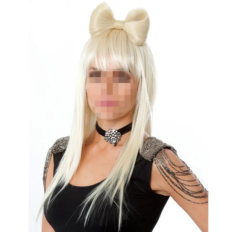 Cheap 613 Blonde Color Ladygaga Fancy Costume Synthetic Wigs with Bow HPC-0097