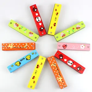 High quality wooden colorful 16 holes mini harmonica wholesale cartoon style harmonica for children