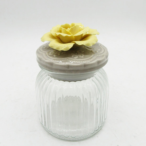 Pot à <span class=keywords><strong>confiture</strong></span> en verre transparent de qualité alimentaire avec couvercle en céramique en forme de fleur - Product Image 2