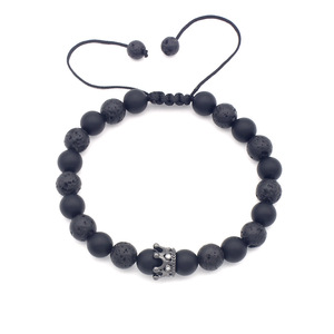 Lava Stone Jewelry Crown <strong>Gemstone</strong> <strong>Bracelets</strong> 8MM Round Beads Bangle ST11 - Product Image 2