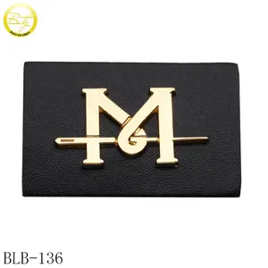 Custom embossed letter metal pu patch handbags leather label logos for hats