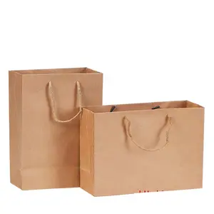 Saco de compras de papel kraft, personalizado, a la moda, bioldegradable, marrón, disponible