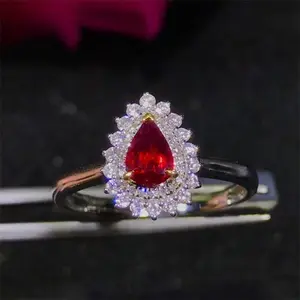 Di san valentino bella pietra del regalo dei monili 18k anello donna in oro 0.41ct naturale riscaldata pigeon blood red rubino anello