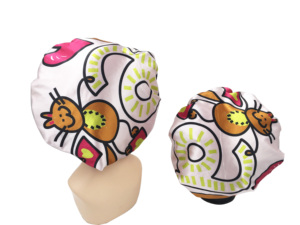 2024 Design imprimé personnalisé Extra Large Xl taille étiquette privée Nylon Satin Fabricant doublé Jumbo jaune blanc Turban bonnet de <span class=keywords><strong>douche</strong></span> - Product Image 2