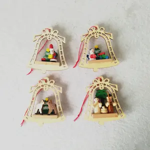 Wooden bell shape Christmas craft tree hanging decoration