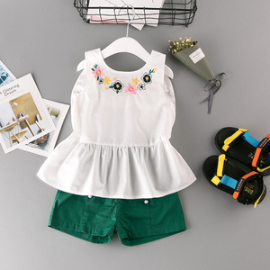 <span class=keywords><strong>Niñas</strong></span> trajes de verano con 2019 niña blanco sin mangas bordado floral con gran arco - Product Image 1