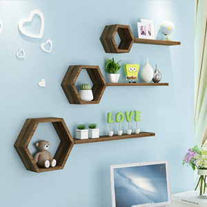 Étagère murale hexagonale élégante, salon, fond <span class=keywords><strong>de</strong></span> télévision, <span class=keywords><strong>cadre</strong></span> décoratif, décoration murale, étagère en bois massif - Product Image 3