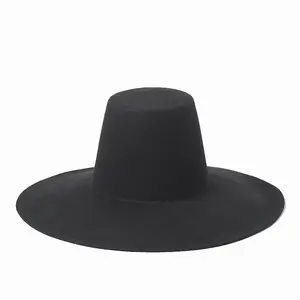 Neue stilvolle Vintage Chic große Krempe flache hohe Spitze Fedora Hut mit Wollfilz