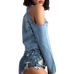 New Fashion Sexy off Shoulder <strong>Short</strong> Cropped <strong>Denim</strong> Jean <strong>Jacket</strong> Women - Product Image 1
