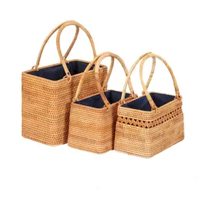 Оптовая продажа, летняя женская Соломенная пляжная сумка ручной работы из ротанга, корзина