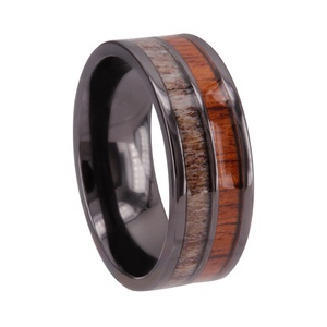CHENG gioiellieri all'ingrosso legno di ebano corna di cervo intarsio uomini 8mm anello di ceramica nera anelli di fidanzamento Flat fedi nuziali o anelli