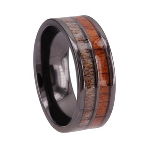 Cheng Vòng Gốm Gỗ Mun ANTLER Hươu Inlay người đàn ông jewelers bán sỉ 8mm mẫu màu đen Nhẫn đính hôn phẳng Đảng Nhẫn