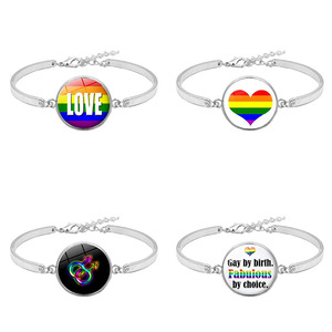 De personalidad de plata de aleación de <span class=keywords><strong>zinc</strong></span> de la joyería del arco iris corazón amor lesbianas encanto lgbt pulseras - Product Image 1