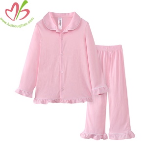 Bambini pigiami per bambini tinta unita di colore gira-giù il collare <span class=keywords><strong>pigiama</strong></span> di cotone set boutique della ragazza maniche lunghe degli indumenti da notte - Product Image 1