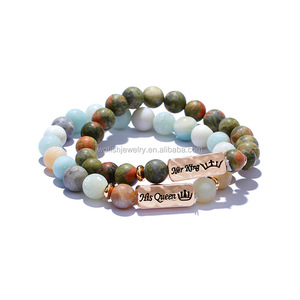 <span class=keywords><strong>Grabado</strong></span> de la barra su rey su Reina matt ágata cuentas de piedra natural pulsera para las mujeres - Product Image 1