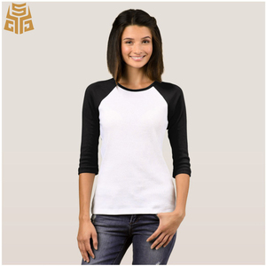 <span class=keywords><strong>Mujer</strong></span> 3/4 manga raglán contraste de Color cuello redondo en blanco personalizado <span class=keywords><strong>camisetas</strong></span> - Product Image 1
