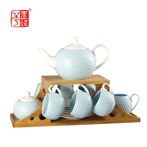 Pointillé en relief bleu <span class=keywords><strong>royal</strong></span> classique 15 pcs porcelaine thé et <span class=keywords><strong>café</strong></span> ensemble avec support en bois - Product Image 1