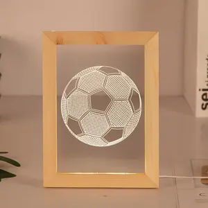 Lampu Malam LED Iluminasi Bingkai Foto 3D, Lampu Malam Dekoratif Dekorasi Meja Sepak Bola Kayu untuk Kamar Tidur, Dekorasi Seni Hadiah Natal