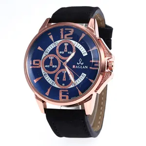 WJ-7950 义乌 OEM 定制标志手表改变颜色蓝脸手表与黑色皮革表带 2019 男士石英手腕手表