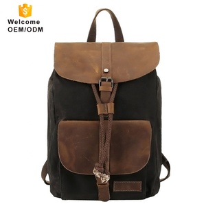 Bajo MOQ de moda los hombres pequeño mini lona encerada bolsa de bolso de cuero genuino de las mujeres mochila para portátil - Product Image 1