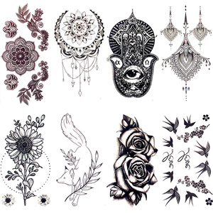 Vente chaude femmes imperméable à l'eau grand indien <span class=keywords><strong>soleil</strong></span> fleur noire temporaire autocollant de <span class=keywords><strong>tatouage</strong></span> au henné - Product Image 3