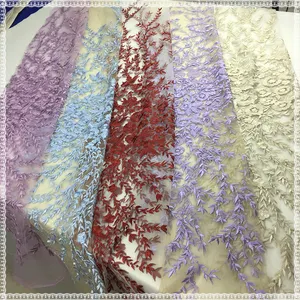 Beyaz zarif akşam elbise sınır tül 3d çiçek işlemeli kumaş fantezi dantel tasarım