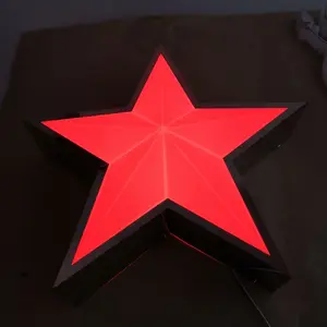 Tanda Logo 3d Perusahaan Lampu Depan Bentuk Bintang Merah Tanda Huruf Bercahaya Led Besar Sesuai Pesanan