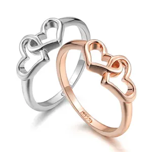 Top Quality Simple style Heart To Heart Ring Rose Gold Color Fashion Jewelry R215 R252 jewelry vendors Dropshipping jewelry