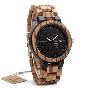 2019 BOBO BIRD Wholesale cheap custom logo fashion zebra wood watch calendar wristwatch for men