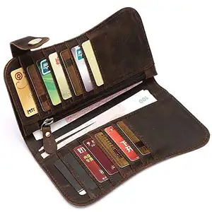 Mens Wallet with Chain Leather Long Bifold Trucker Wallet Vintage Biker Money Clip with Zipper