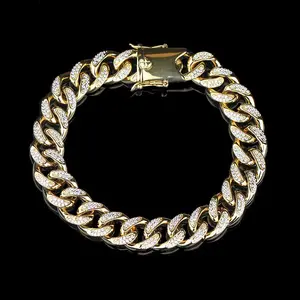卸売 キューバリンクブレスレットゴールドダイヤモンド-Missjewelry 18ミリメートルHeavy Link 18K Gold Men Cuban Chain Bracelet Diamond