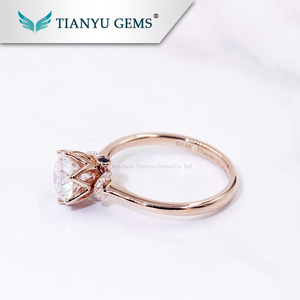 Tulip flor anillo de oro rosa con oculto <span class=keywords><strong>el</strong></span> halo moissanite Anillos de Compromiso de diamantes - Product Image 4