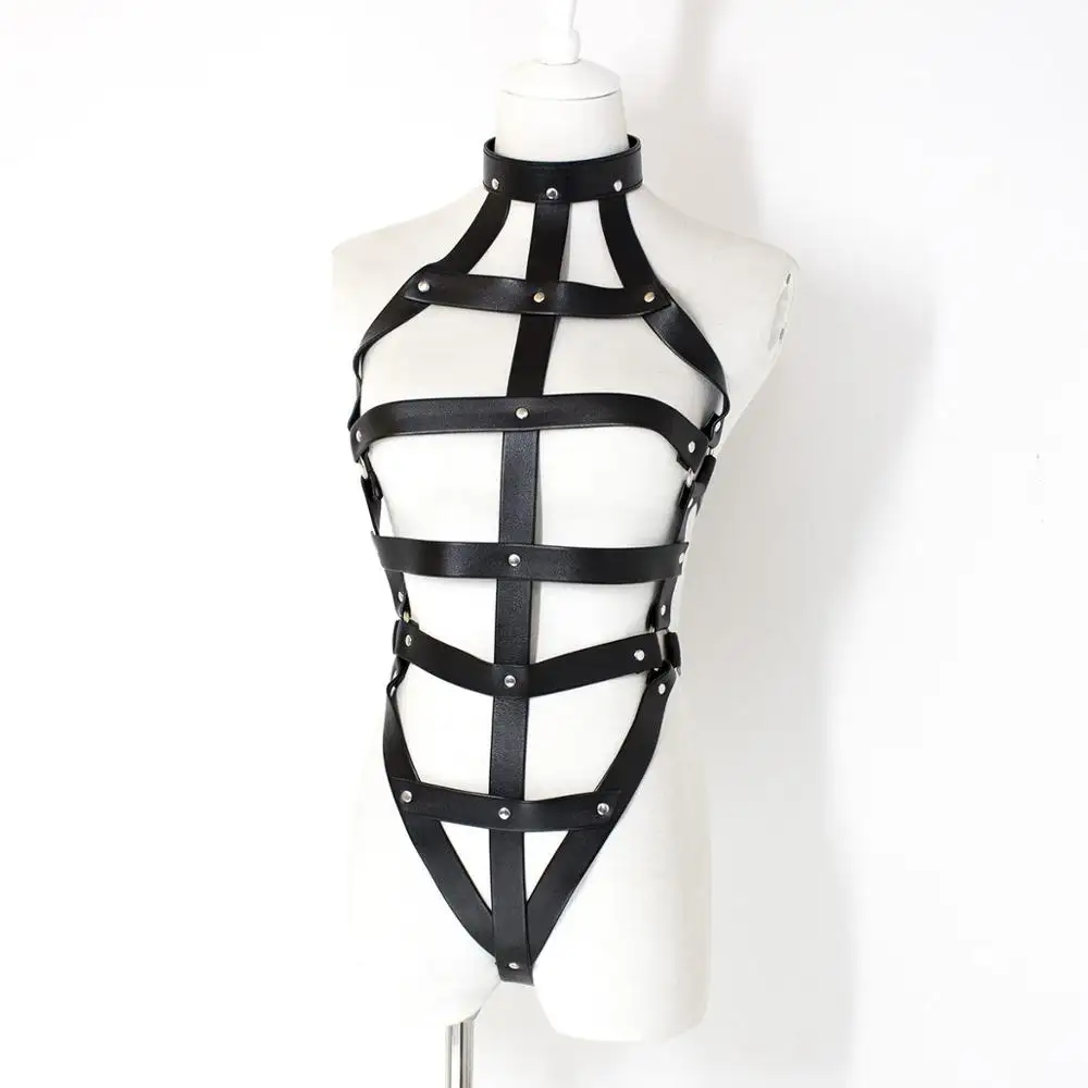 19101 BDSM fétiche porter Bondage vêtements érotiques adulte jeu esclave PVC Costume Sexy corps harnais cuir Lingerie pour femmes