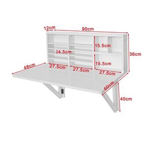 Blanco mesa plegable de madera montado en <span class=keywords><strong>la</strong></span> pared caído mesa de escritorio con rack de almacenamiento de L90xW60cm - Product Image 2