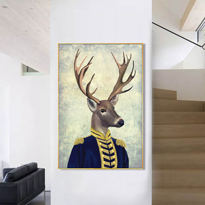 Arte Mural Moderno, Decoración Personalizada para el Hogar, Pintura de Cabeza de Animal en Cuerpo Humano - Product Image 5