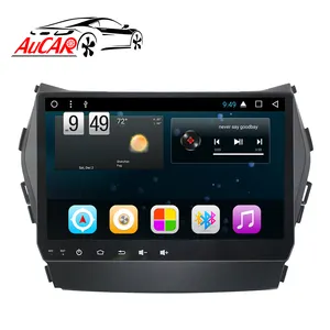 Aucar rádio automotivo, rádio automotivo com tela de 9 "android para hyundai ix45 santa fé, 2013-2017, touch screen, vídeo estéreo, gps, bt 4g, ips, wi-fi