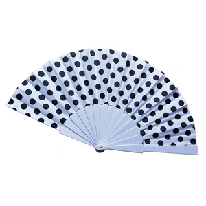 AmelieWedding Summer Personalized Plastic Ribs Polka Dots Craft Folding Fan Wedding Collection Gifts Favors DIY Wedding Hand Fan