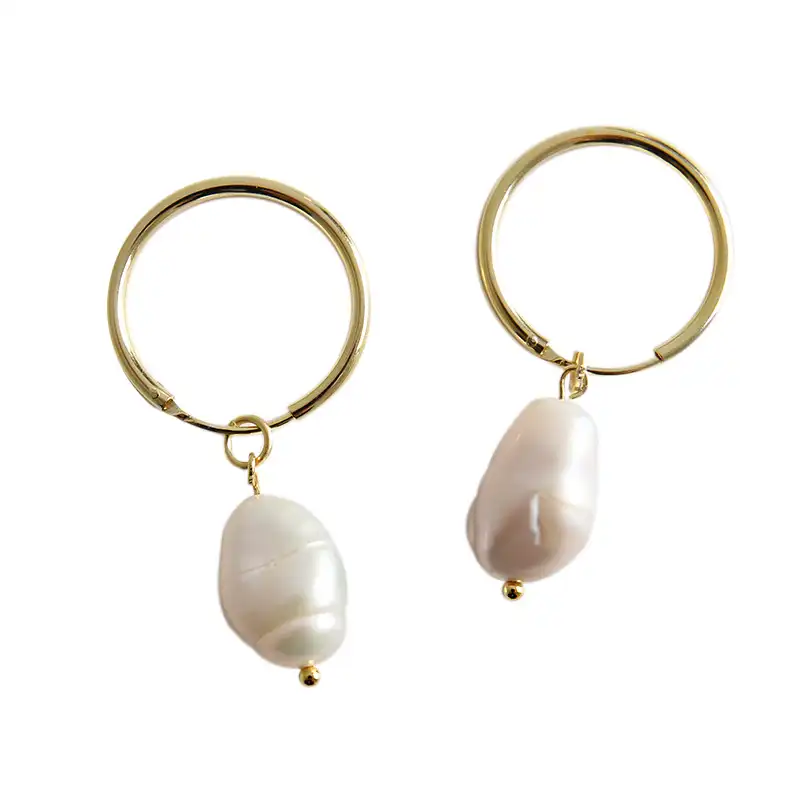 925 sterling silver jewelry simple design round hoop baroque pearl earring