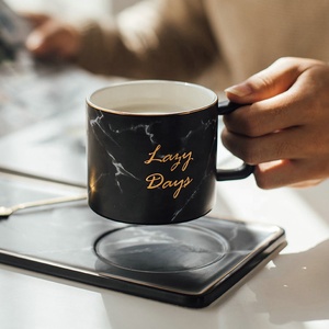 Brunch <strong>Set</strong> <strong>White</strong> Marble Gold Line Porcelain <strong>Tea</strong> Coffee Cup with Biscuit Holder - Product Image 6