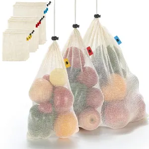 reusable organic cotton mesh bag for food