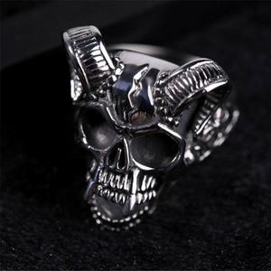 แหวนผู้ชาย Vintage บุคลิกภาพกะโหลกศีรษะแพะ Horn Punk สไตล์ชายแหวน - Product Image 4