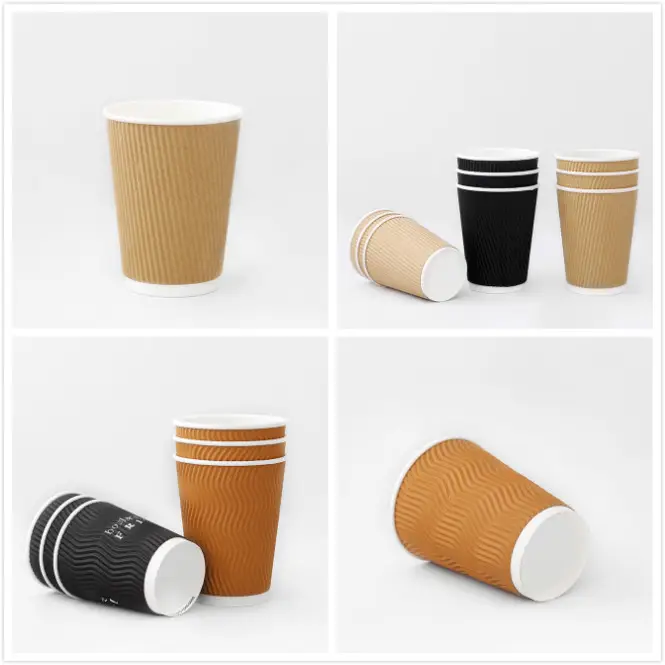 disposable ripple wall coffee paper cup for hot drink Custom Design Hot Coffee 8 OZ 10 oz ripple wall paper cup Takeaway cup