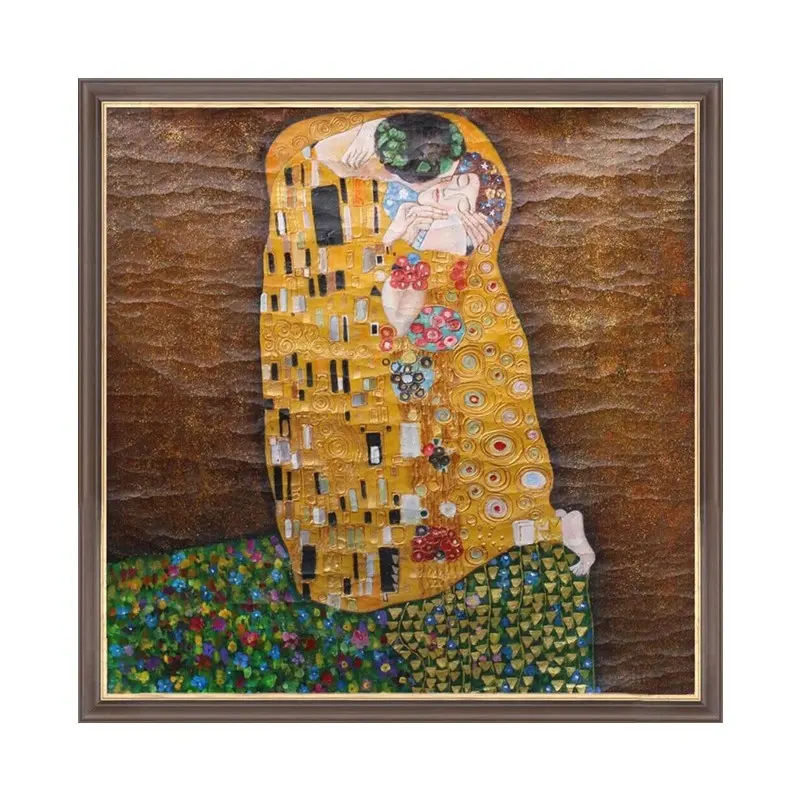 Il bacio di Gustav Klimt dipinto ad olio Craquelure in stile antico incrinato