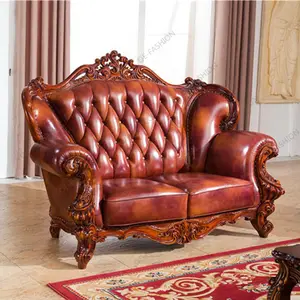 European-style new classical leather solid wood carving sofa for home furniture